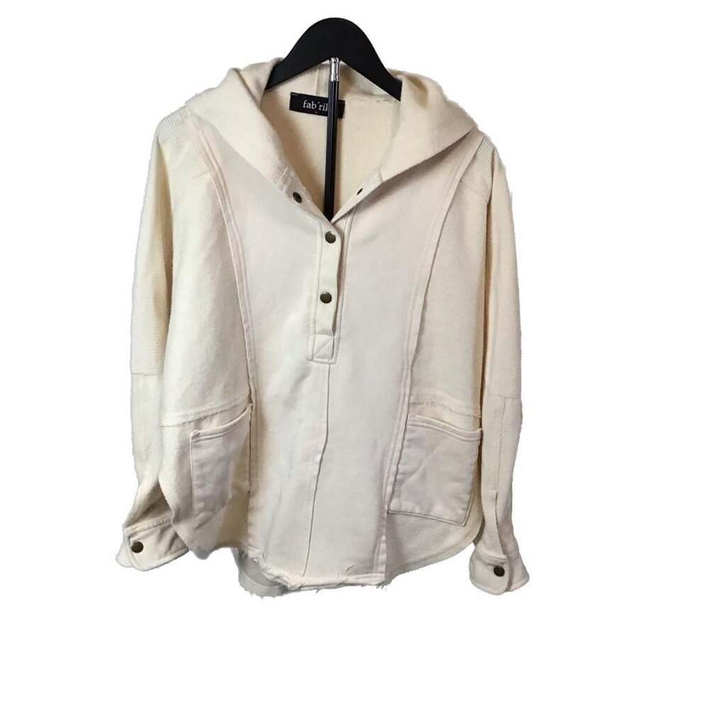 fab’rik Cream Snap-Button Hooded Pullover terry boho cozy